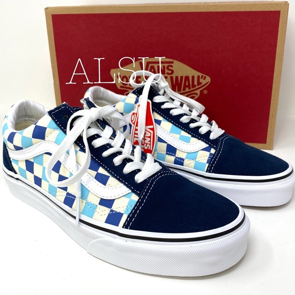 blue topaz and white checkered vans